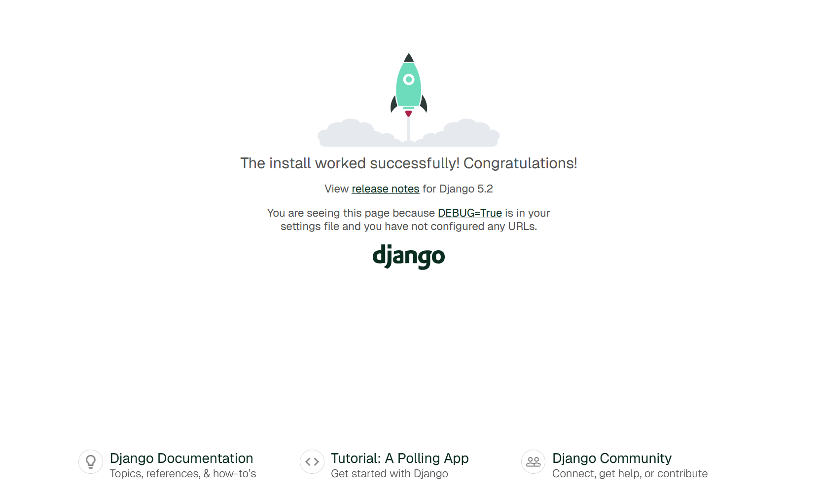 La página de inicio de Django en el navegador